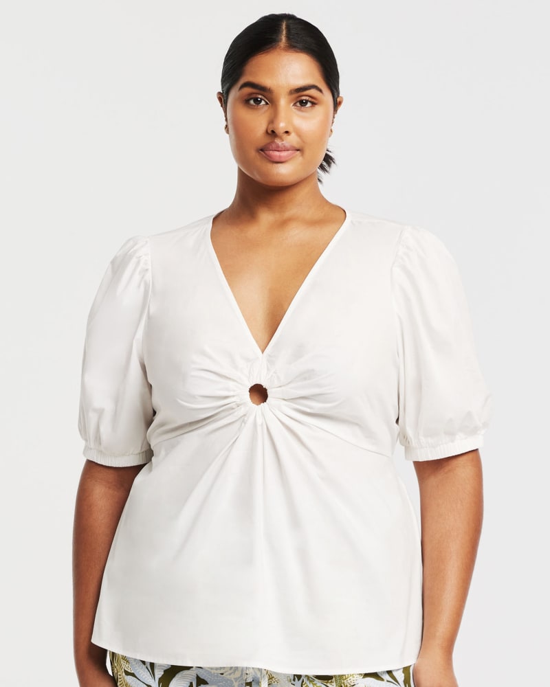 Front of a model wearing a size 20W Campbell Top in Milk by Estelle. | dia_product_style_image_id:349518